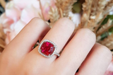 2ct Cushion Brilliant Cut Pink Ruby Engagement Ring 14k White Gold Finish Halo