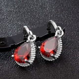 2Ct Pear Cut Red Garnet Solitaire Water Tear Drop Earring 14K White Gold Finish