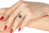 2.3ct Round Cut Red Garnet Halo Solitaire with Accents Ring 14k WhiteGold Finish