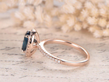 1ct Oval Cut London Blue Topaz Engagement Ring Diamond Halo 14k Rose Gold Finish