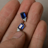 2ct Emerald Cut Blue Sapphire Diamond Elegant Stud Earring 14k White Gold Finish