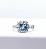 2.5Ct Round Blue Aquamarine Split Band Halo Engagement Ring 14K White Gold Over