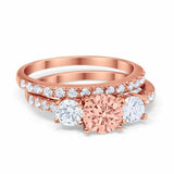 4Ct Round Cut Peach Morganite Bridal Set Trilogy Ring Band 14K Rose Gold Finish