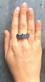 2.6ct Engagement Ring Round Cut Blue Sapphire Floral Design 14k White Gold Over