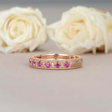 1.5ct Round Pink Sapphire Wedding Band Vintage Half Eternity 14k Rose Gold Over