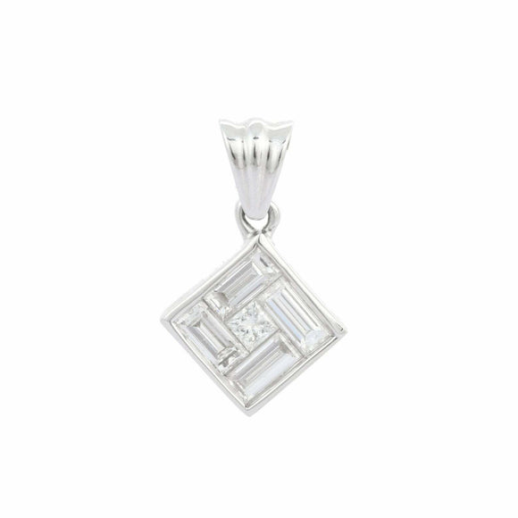 1.6ct Diamond Pendant Baguette Cut Geometric 14k White Gold Finish NO CHAIN