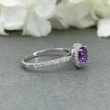 1.5ct Round Purple Amethyst Halo Solitaire Engagement Ring 14k White Gold Finish