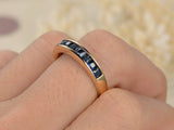 2.1ct Princess Blue Sapphire Channel Set Half Eternity Band 14k Yellow Gold Over