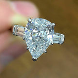 3.5Ct Pear Diamond Baguette Accent Trilogy Engagement Ring 14K White Gold Finish