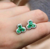 1.6ct Stud Earrings Oval Cut Green Emerald Leaf Halo Design 14k WhiteGold Finish