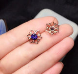 1ct Stud Earrings Round Cut Blue Sapphire Floral Star Design 14k RoseGold Finish