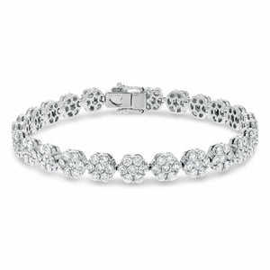 25Ct Round Cut Diamond Floral Cluster Women Tennis Bracelet 14K WhiteGold Finish