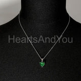 1ct Heart Simulated Emerald Solitaire Pendant 14k White Gold Plated NO CHAIN