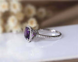 1.5ct Cushion Cut Purple Amethyst Engagement Ring Halo Design 14k WhiteGold Over