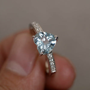 2ct Heart Cut Blue Aquamarine Solitaire Engagement Ring 14k White Gold Finish