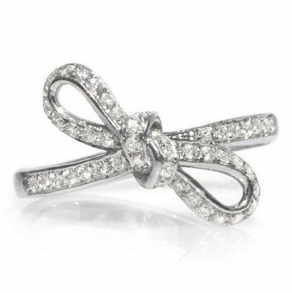 2ct Round Cut Diamond Engagement Ring Ribbon Knot Infinity 14k White Gold Finish