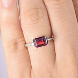 1.5ct Emerald Cut Red Garnet Accents with Solitaire Ring 14k White Gold Finish