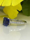 1.5ct Cushion Cut Blue Sapphire Solitaire Engagement Ring 14k White Gold Finish