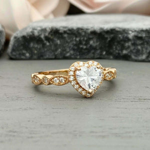 1.4ct Engagement Ring Heart Cut Diamond Halo Design 14k Yellow Gold Finish