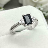 1.4ct Engagement Ring Emerald Black Diamond Solitaire Petite 14k White Gold Over