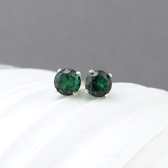 0.5ct Round Cut Green Emerald Classic Stud Women Earrings 14k White Gold Finish