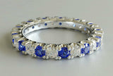 4Ct Round Cut Alternate Diamond Blue Sapphire Eternity Band 14k White Gold Over