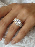 5ct Radiant Cut Diamond Engagement Ring Trilogy Bridal Set 14k White Gold Finish