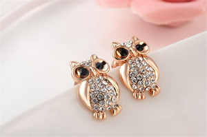 1.4ct Round Cut VVS1 Diamond Lucky Owl Design Stud Earrings 14k Rose Gold Finish