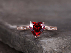 1ct Heart Cut Red Garnet Love Valentine Gift Engagement Ring 14k RoseGold Finish