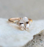 3.4ct Oval Cut Peach Morganite Engagement Ring Diamond Accents 14k RoseGold Over