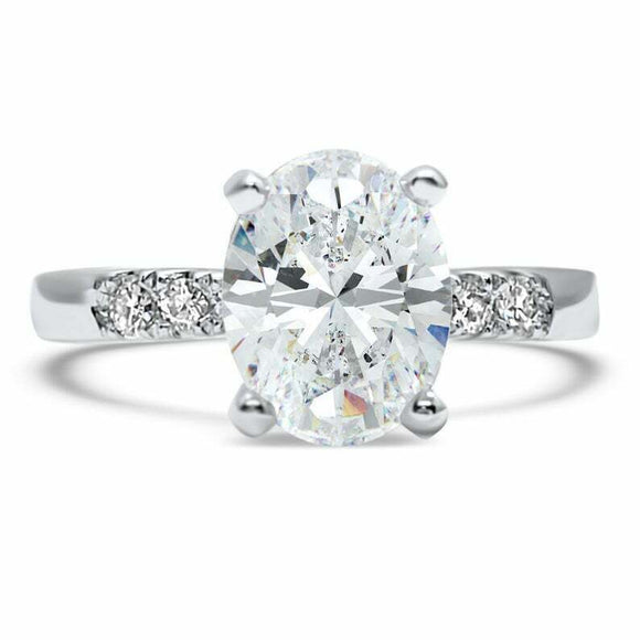 2ct Oval Cut Diamond Engagement Ring Accent with Solitaire 14k White Gold Finish