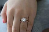 2ct Engagement Ring Round Cut Diamond Split Shank Hexagon Halo 14k RoseGold Over