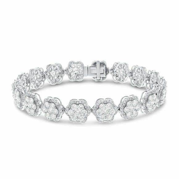 25Ct Round Cut Diamond Floral Halo Women Tennis Bracelet 14K White Gold Finish