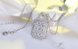 2.9ct Radiant Cut Diamond Lock Design Women Pendant Chain 14k White Gold Finish