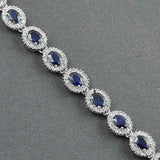 10ct Oval Cut Blue Sapphire Diamond Halo Tennis Bracelet 14k White Gold Finish