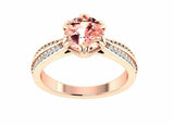 2ct Round Peach Morganite Solitaire 2 Row Band Engagement Ring 14k RoseGold Over