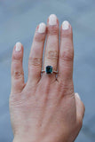 2.5ct Engagement Ring Emerald Cut London Blue Topaz Halo 14k Rose Gold Finish