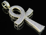 2.22ct Round Cut VVS1D Diamond Pendant Egyptian Ankh Cross 14k YellowGold Finish