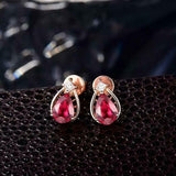 2ct Stud Earrings Pear Cut Pink Ruby Mesh Drop Design 14k Rose Gold Finish