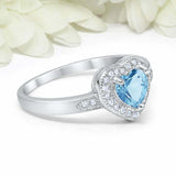 2ct Heart Cut Blue Aquamarine Engagement Ring Milgrain Halo 14k WhiteGold Finish