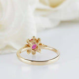 1.5ct Oval Cut Pink Ruby Engagement Ring Diamond Halo Women 14k Yellow Gold Over