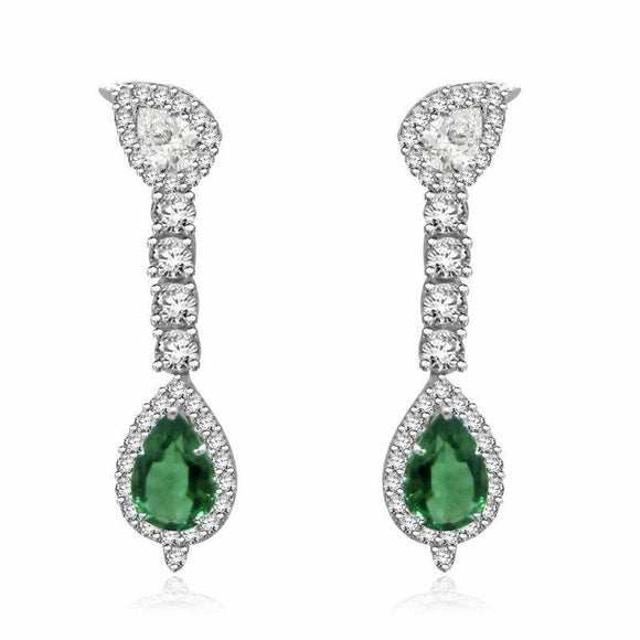 1ct Pear Cut Green Emerald Straight Drop Earring Women 14k White Gold Finish New