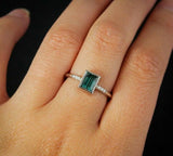 1ct Green Emerald Cut Solitaire with Accents Engagement Ring 14k White Gold Over