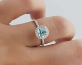 1.2ct Round Cut Blue Aquamarine Engagement Ring Halo Vintage 14k White Gold Over