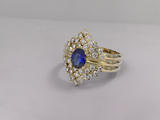 3ct Oval Cut Blue Sapphire Engagement Ring 14k Yellow Gold Over Diamond Trio Set