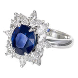 4ct Oval Cut Blue Sapphire Engagement Ring Marquise Halo 14k White Gold Finish