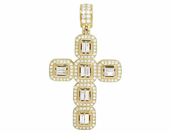 2ct Baguette Cut Diamond Square Block Halo Pendant 14k Yellow Gold Over NO CHAIN