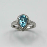 2ct Pear Blue Topaz Engagement Ring Diamond Halo Solitaire 14k White Gold Finish