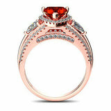 2ct Heart Cut Red Garnet Accents Solitaire Engagement Ring 14k Rose Gold Finish