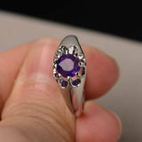 1ct Round Purple Amethyst Floral Solitaire Engagement Ring 14k White Gold Finish